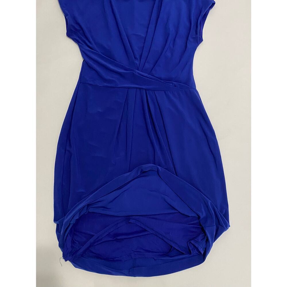 Adrianna Papell Blue Knee Length Dress Size 10 Ruched Waist Cap Sleeve Work - Picture 8 of 11